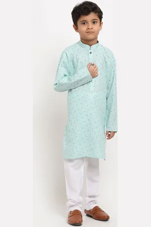 Kraft Boys Sea Green Floral Printed Cotton Kurta