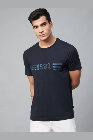 Nautica Men Navy Blue Printed Round Neck Pure Cotton T-shirt