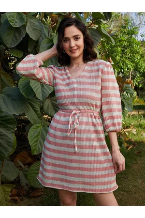ATHENA V-Neck Striped Fit & Flare Dress