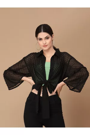 KASSUALLY Women Sheer High Low Knotted Dobby Tie-Up Shrug