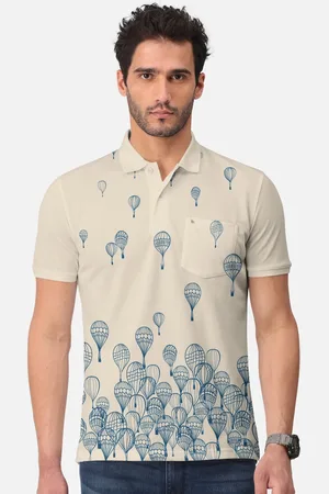 bullmer Conversational Printed Polo Collar Short Sleeves Cotton T-shirt