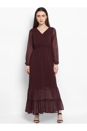 Color Cocktail Women Maroon Solid Wrap Maxi Dress