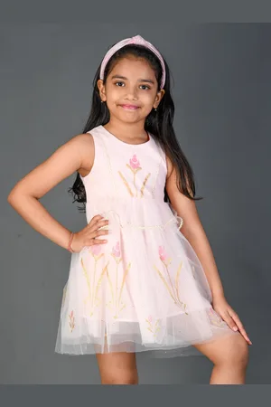 Kids On Board Girls Floral Embroidered Fit & Flare Dress