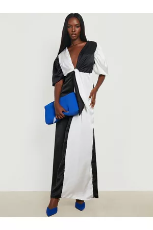 Boohoo Colourblocked V-Neck Knot Detail Maxi Dress