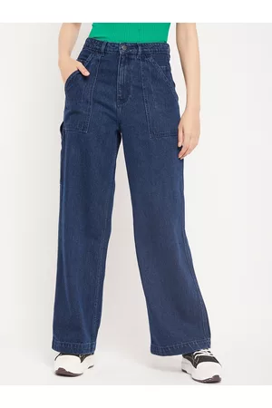 MADAME Women Wide Leg Mid-Rise Light Fade Cotton Jeans