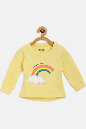 Gini and Jony Girls Yellow Rainbow Print Round Neck Cotton T-shirt