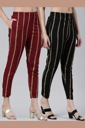 Kryptic Women Pack Of 2 Striped Mid-Rise Smart Slim Fit Cigarette Trousers