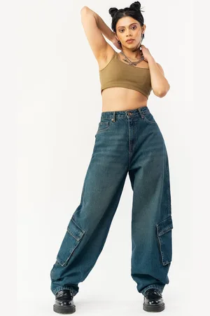 FREAKINS Women Wide Leg High-Rise Light Fade Pure Cotton Jeans