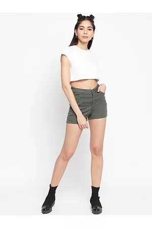 Belliskey Women Olive Green High-Rise Denim Outdoor Shorts