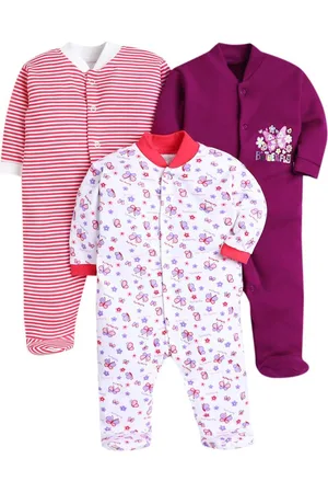 EIO Kids Pack Of 3 Printed Cotton Sleepsuits