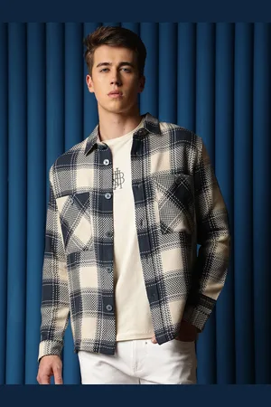 RARE RABBIT Men Hunter Tailored Fit Checked Denim Jacket