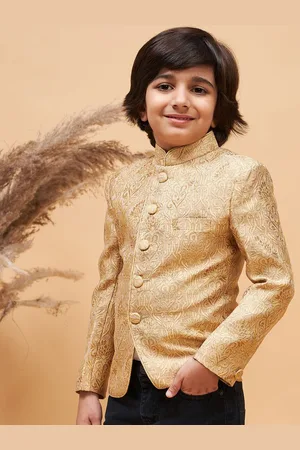Vastramay Boys Self-Design Mandarin Collar Blazers