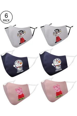 Masq Kids Pack Of 6 Blue & Pink Cartoon Characters 4-Ply Reusable Outdoor Face Mask