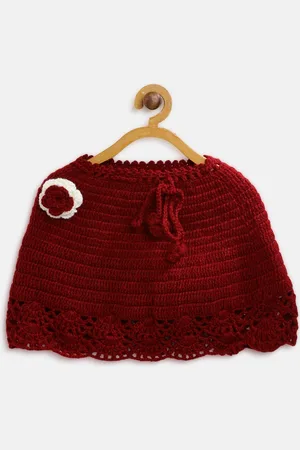 CHUTPUT Girls Maroon Self Design Poncho Dress
