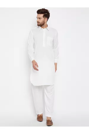 SOJANYA Shirt Collar Curved Hem Pathani Kurta with Salwar