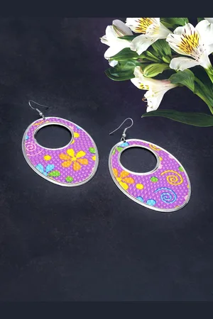 Golden Peacock Oval Shaped Drop Earrings