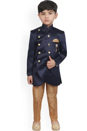 SG Boys Navy Blue & Brown Sherwani Set