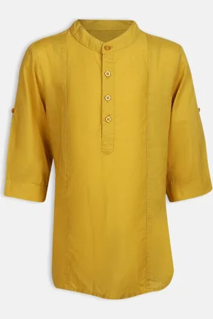 Oxolloxo Boys Mustard Yellow Mandarin Collar Casual Shirt