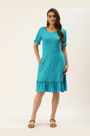 BRINN Turquoise Blue A-Line Midi Dress