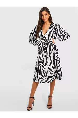 Boohoo Animal Print Wrap Midi Dress