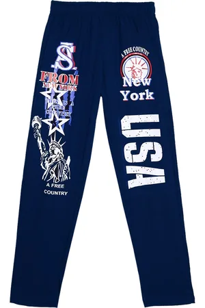Sweet Angel Girls Navy Blue & White Printed Straight-Fit Pure Cotton Track Pants