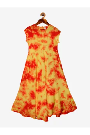 KiddoPanti Girls Yellow & Red Dyed Georgette Maxi Dress