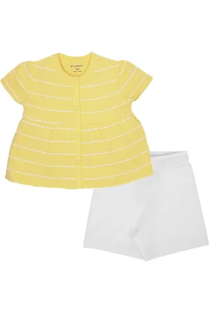 My Milestones Infant Girls Striped Pure Cotton Round Neck Top with Shorts Clothing Set