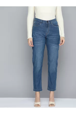 HERE&NOW Women Relaxed Fit High-Rise Light Fade Stretchable Cropped Jeans