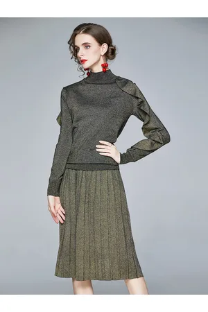 JC Collection Women High Neck T-shirt with Skirt Co-Ords
