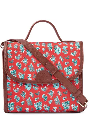 TEAL Detachable Sling Strap Floral Printed Structured Satchel Bag