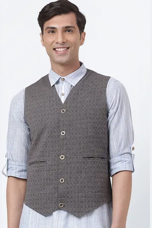 Fabindia Cotton Dobby Slim Fit Vest Jacket