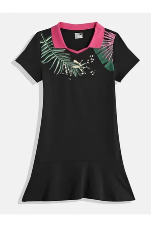 PUMA Girls Floral Foil Printed Classics Pure Cotton Regular Fit A-Line Dress