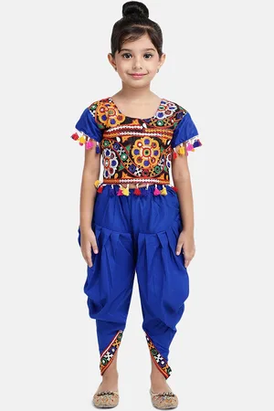 BownBee Girls Blue Embellished Top with Dhoti Pants