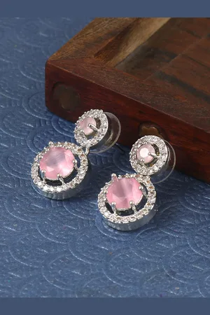 Jewar Mandi Silver Plated Circular Cubic Zirconia Drop Earrings