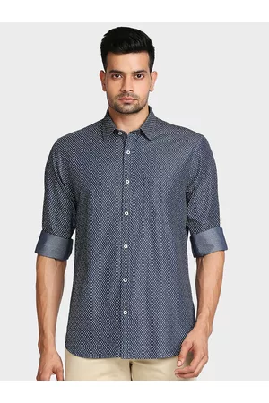 ColorPlus Men Blue Tailored Fit Printed Casual Shirt