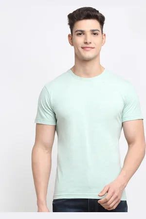 Friskers Men Sea Green Solid Cotton T-shirt