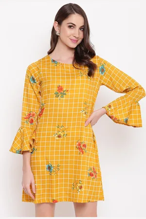 Mayra Women Yellow Checked A-Line Dress