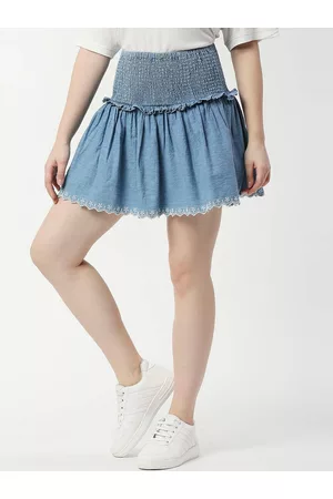Pepe Jeans Smocked Pure Cotton Denim Mini Skirt