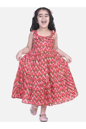 BownBee Girls Pink Printed Fit and Flare Dress