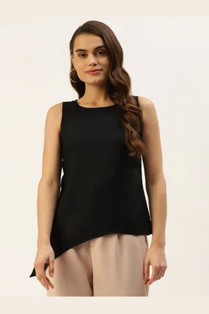 BRINN Black Solid Asymmetric Hem Top