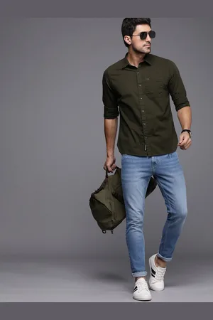 WROGN Men Slim Fit Solid Opaque Pure Cotton Casual Shirt With Chest Pocket