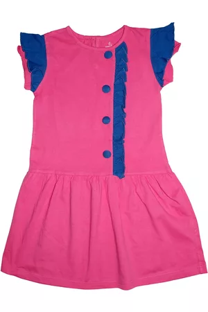 KiddoPanti Girls Pink Solid Cotton A-Line Dress