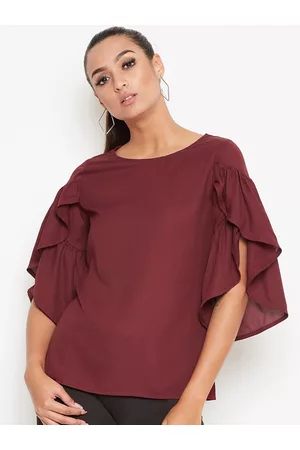 La Zoire Women Maroon Solid Georgette Regular Top