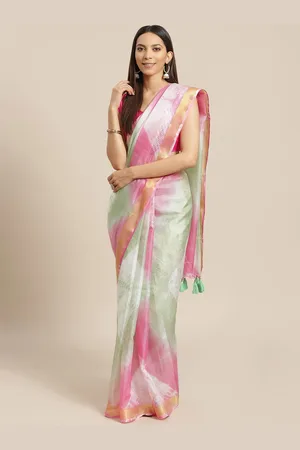 Jaipur Tie and Dye Zari Art Silk Kota Saree With Tassel