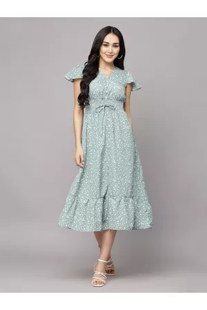 Aayu Floral Print Flutter Sleeve Crepe A-Line Midi Dress