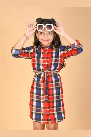 Kids On Board Girls Checked Shirt Dress With Belt