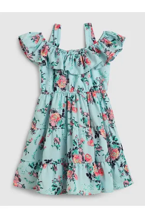 HERE&NOW Girls Shoulder Straps Floral Printed Tiered Cotton Dress
