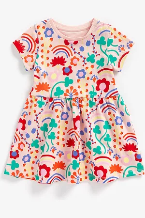 Mothercare Girls Pink Floral Print Pure Cotton Fit & Flare Dress