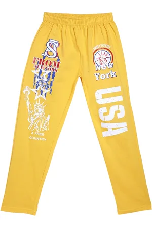 Sweet Angel Girls Yellow & White Typography Printed Pure Cotton Straight-Fit Track Pants