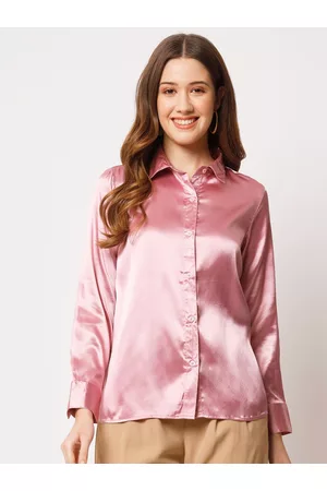 CHARMGAL Spread Collar Long Sleeves Satin Classic Shirt